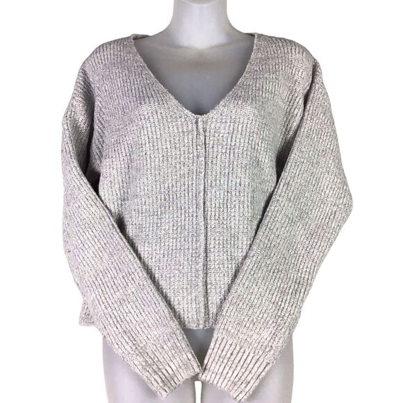 BP Women’s Size S Gray Ribbed Knit V-Neck Pullover Sweater Long Sleeve NWT - Picture 1 of 14